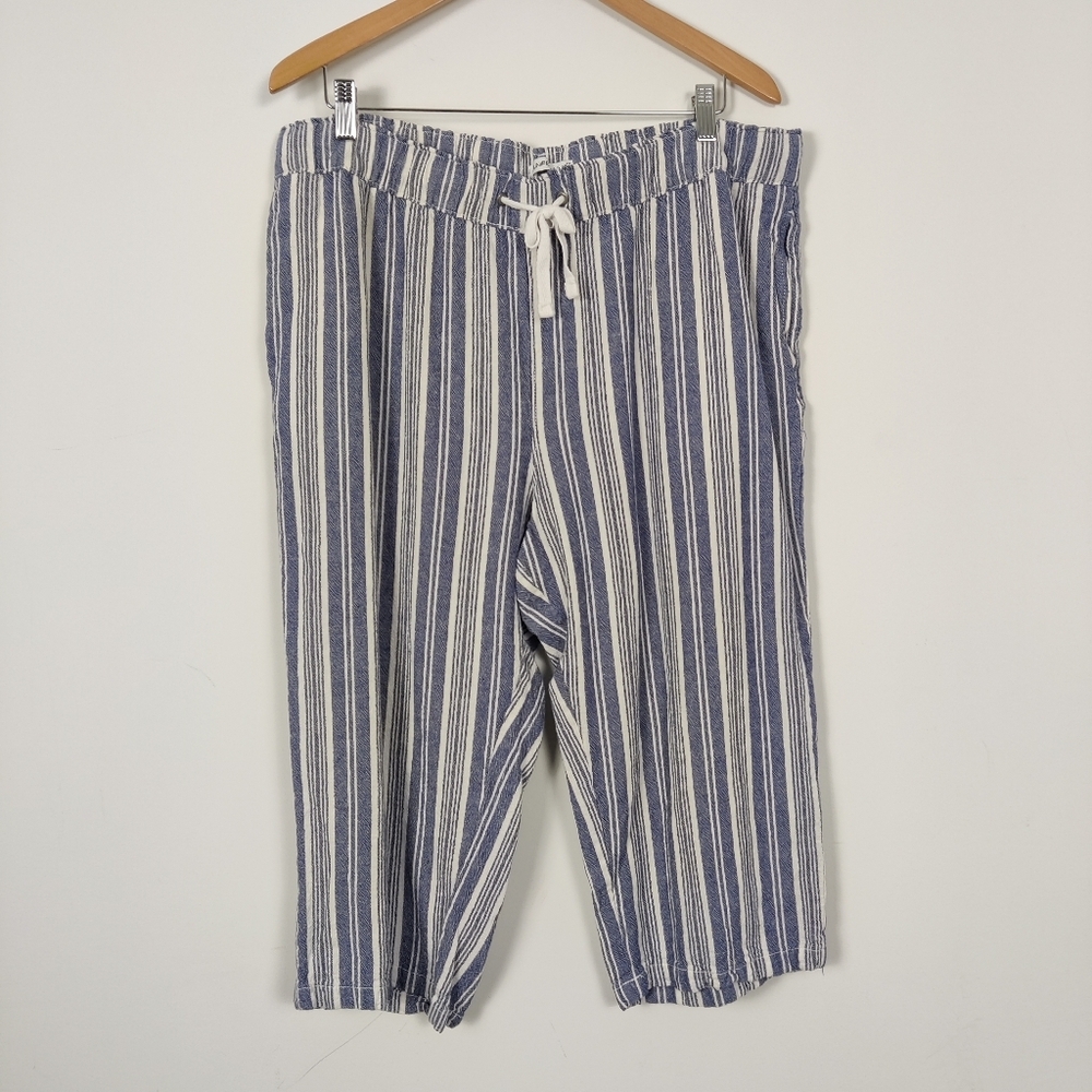 Juniper + Lime Women's Striped Drawstring Capri Pants in Blue White Size XL Boho